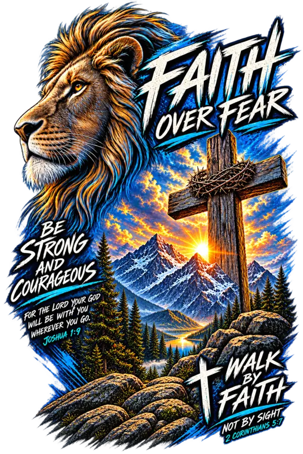 Faith Over Fear — Lion and Cross shirt graphic