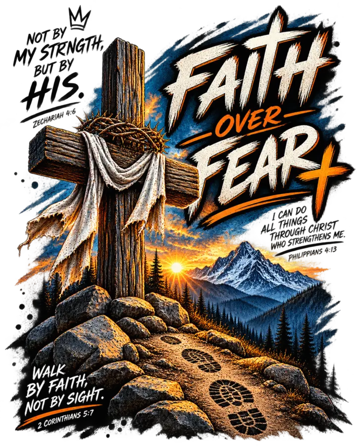 Faith Over Fear — Mountain Sunset shirt graphic