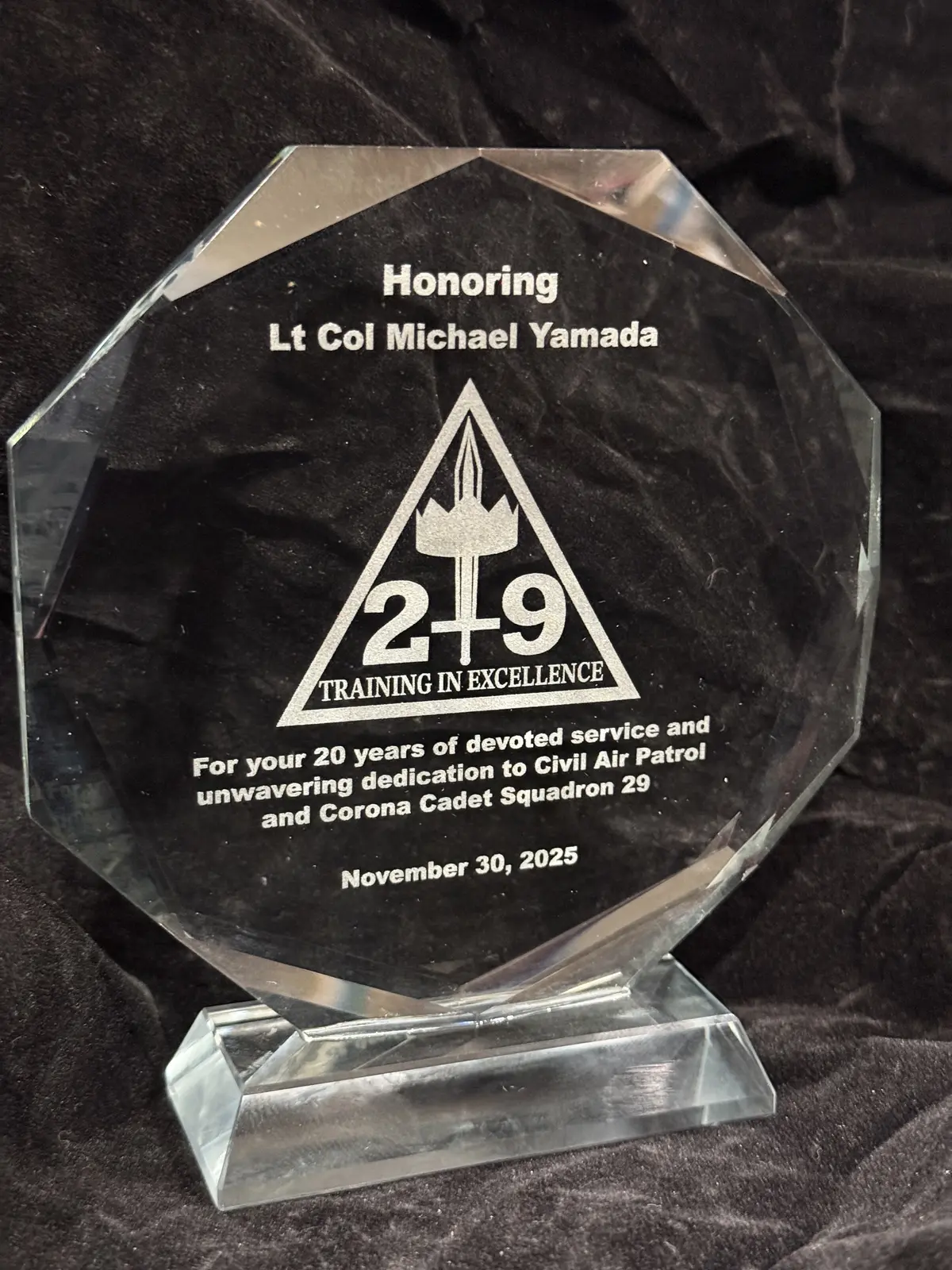 Personalized crystal recognition award
