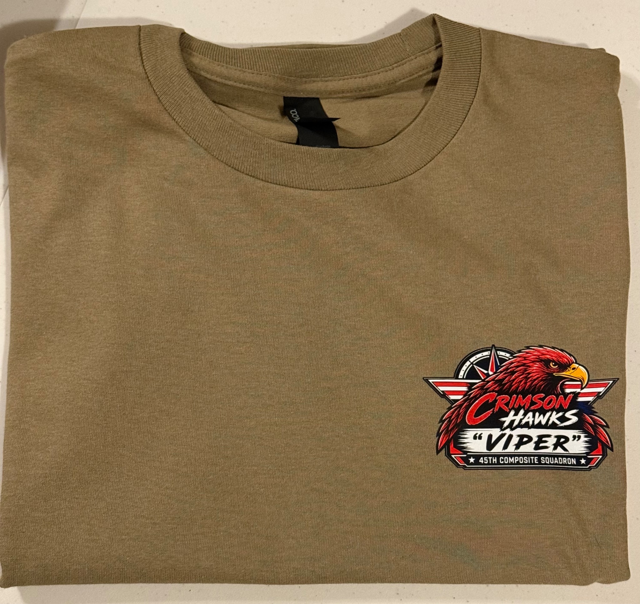 Coyote-brown Crimson Hawks team shirt with Viper chest graphic